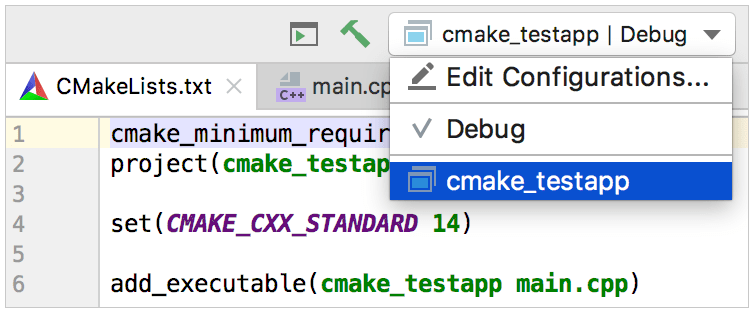 details of the default configuration for a new cmake project